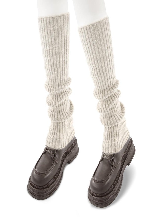 POMIJIAN Leg Warmers for Women Winter Fashion Knitting Black Leg Warmers Long Ankle Warmers for Yoga Ballet Leg Socks (Beige, 19.5in) - Image 1